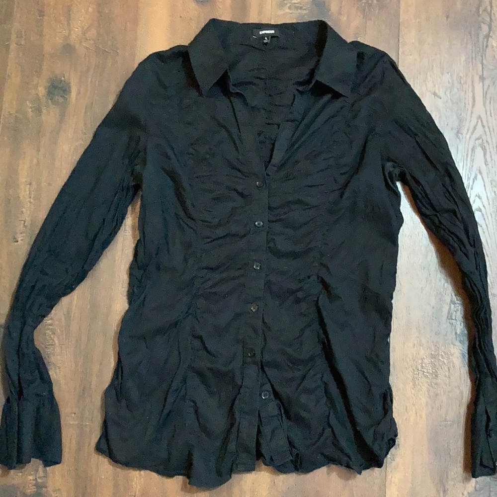 Express Ladies Ruched Button Down Blouse, Size L